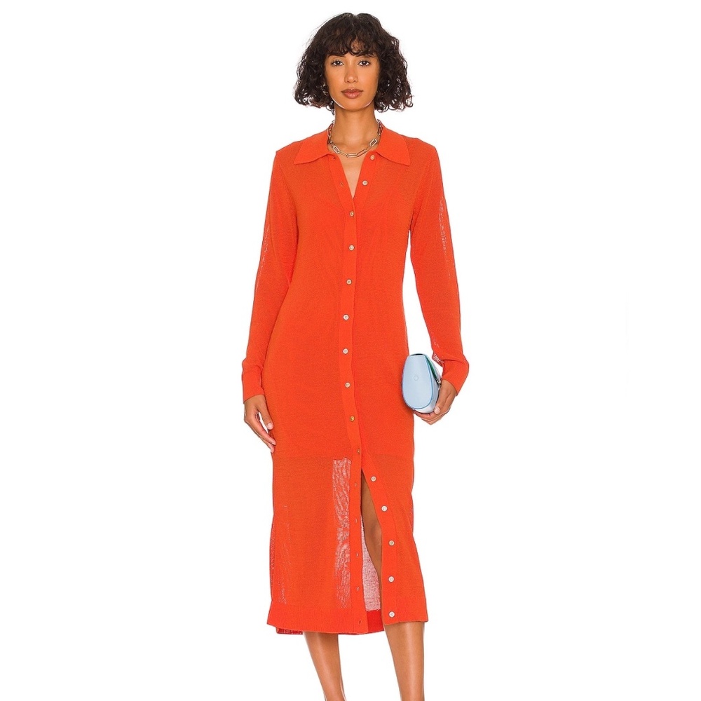 MILLY Polo Cardigan Sweater Dress in Coral Size Large L
